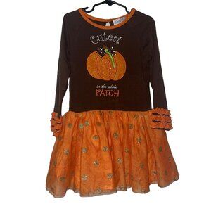 Emily Rose Girls  Pumpkin Patch Dress Set Size 5 Orange & Brown